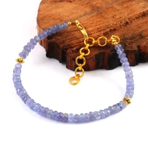"Brazalete natural de tanzanita con cuentas de piedra preciosa facetada con tanzanita hecho a mano de 6-8" - Imagen 1 de 9