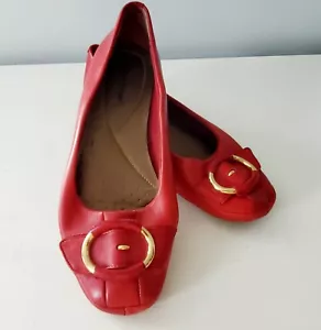 Bare Trap Red Leather Ballet Flats - Picture 1 of 7