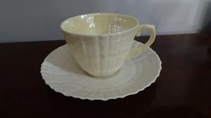 Vintage Irish Belleek 114 Cup & Saucer Tall Limpet Cob Yellow Highlights 1965-81 - Picture 1 of 10