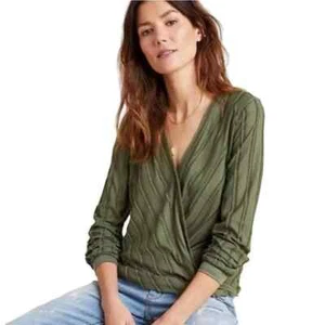 Anthropologie MAEVE OB1144957 Green Audre Faux Wrap Lagenlook Top SIZE LARGE - Picture 1 of 13