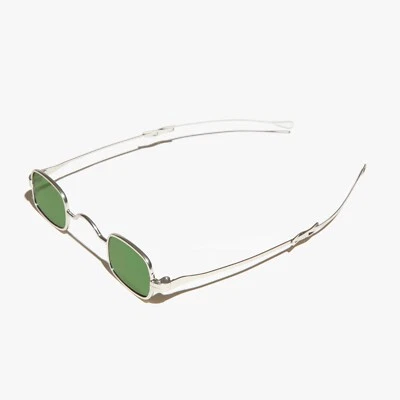 Silver Sliding Temple Tiny Spectacle Sunglass Green Lens - Kane - Image 1 of 4