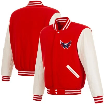 NHL Washington Capitals Reversible Fleece Jacket PVC Sleeves 2 Front  Logos Red - Image 1 of 4