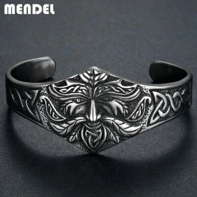 Brazalete brazalete brazalete vikingo nórdico antiguo de acero inoxidable para hombre Mendel de 7 pulgadas Foto 1 de 4