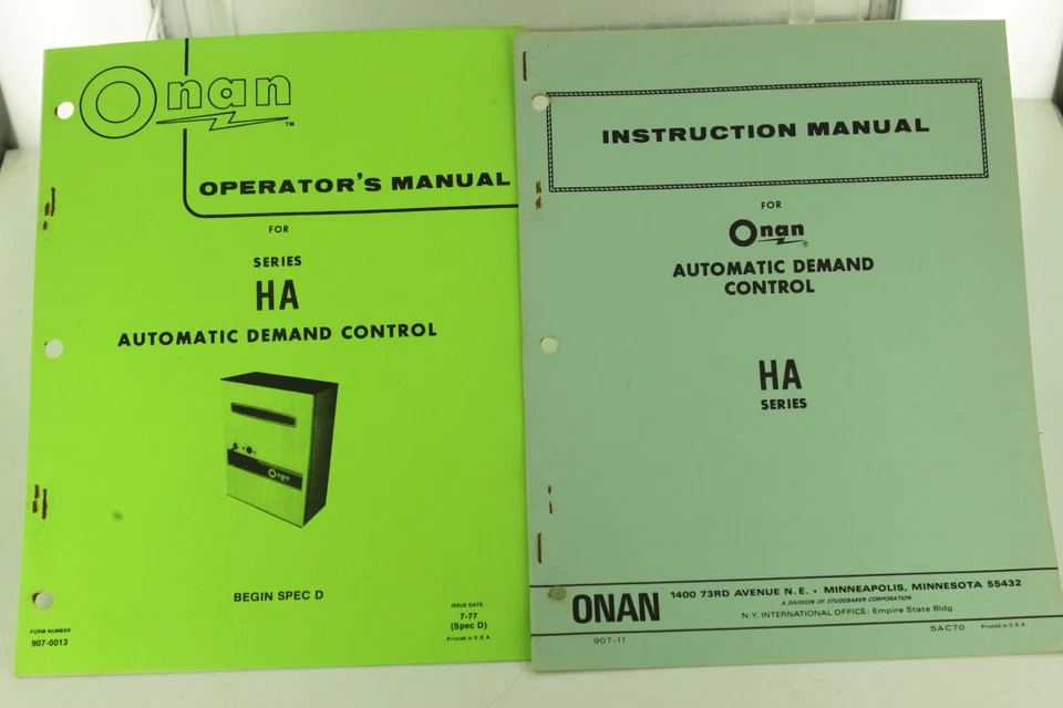 Vintage ONAN HA Series Automatic Demand Control Instruction & Operators Manual - Image 1 of 1