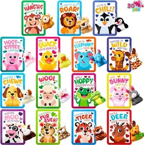 30 Packs Valentine's Day Gifts Cards with Animal Plush Keychain Toy for Kids - Picture 1 of 8