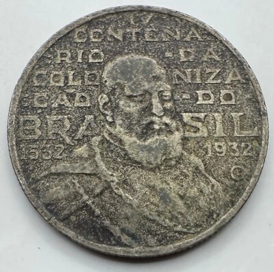1932 Silver Brazil 2000 Reis - 695,000 Minted - Brazilian Coin - Free Shipping - Image 1 of 4