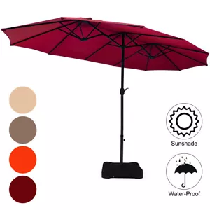 15 Ft Patio Double Sided Umbrella Large Market Umbrella w/Crank & Base Burgundy - Picture 1 of 6