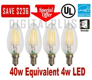 4 Bulbs Candelabra 40W Replacement LED Light Bulbs E12 C12 Base 4W Dimmable B10 - Picture 1 of 2