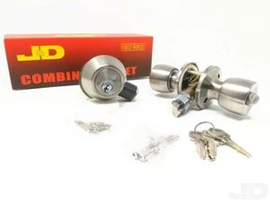 MOBILE HOME COMBO ENTRY DOOR LOCK AND DEADBOLT WITH 4 KEYS BRUSHED NICKEL - Picture 1 of 2