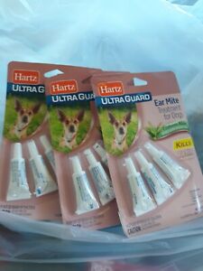 Lot of 3,, New 3 packs Hartz Ultra Guard Ear Mite Treatment for Dogs 