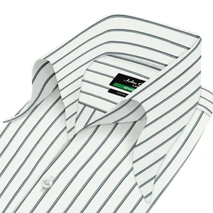 Camisa estilo preppy negra blanca a rayas altas con cuello de lazo abierto sin botones para hombre - Imagen 1 de 9