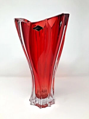 Vaso de vidro cristal 12 "peça central vaso de botão de flor cor vermelha cristal boêmio NOVO - Imagem 1 de 4