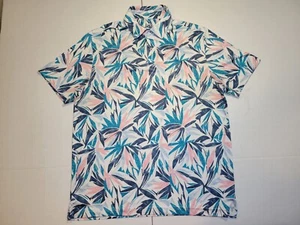 IZOD Golf Stretch Hawaiian Floral Polo Palm Tree Leaves Spandex Blend Mens M - Picture 1 of 7