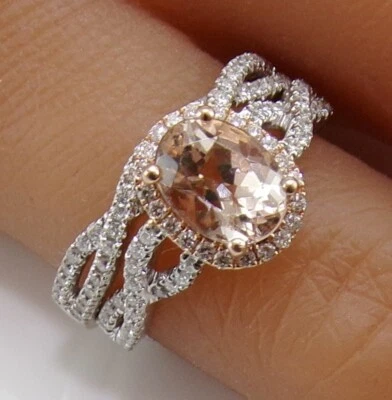 Conjunto de anillo de compromiso de oro blanco de 14 quilates con morganita y diamantes talla 7 LMC3 Foto 1 de 4