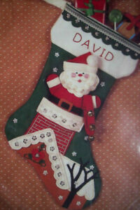 Christmas Stocking Kit felt embroidery beads sequins Santa's Visit 