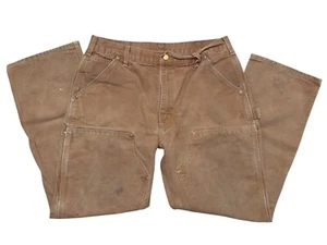 Pantalones de trabajo Carhartt de lona doble rodilla para hombre talla 36x32 B01-BRN desgastados - Imagen 1 de 7