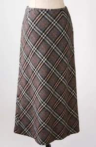 Falda Larga Burberry London Gris Multi Lana Tweed Cuadros - Talla 40 (M) - Imagen 1 de 7