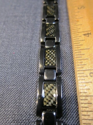 Gorgeous Spartan Titanium black w/green basketweave 7" bracelet men - Image 1 of 4