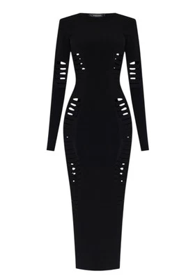 Versace Abito Lungo Nero Cut-Out in Maglia – Taglia IT 42 – Made in Italy - Imagen 1 de 4