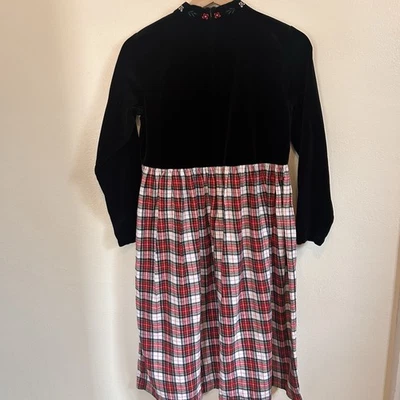 Vestido a Cuadros Hanna Andersson Talla 150 EE. UU. 12 Negro Terciopelo Tartán Navidad Vacaciones Foto 1 de 4