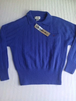 Vintage Crystal Sweater Large Lambs Wool Angora Collared Preppy Cozy Office New - Image 1 of 4