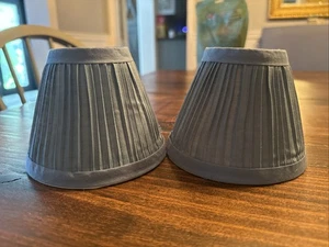 2 Mini Clip On Pleated Blue Shade Bell Shaped 4" High - Picture 1 of 4