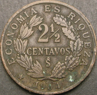 CHILE 2-1/2 Centavos 1904 - Copper - VF - 3324 ¤ - Image 1 of 2