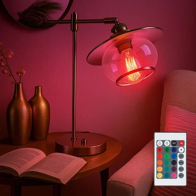 Lampada da Tavolo Comodino Bronzo Vetro Dimmerabile Telecomando LED - Immagine 1 di 4