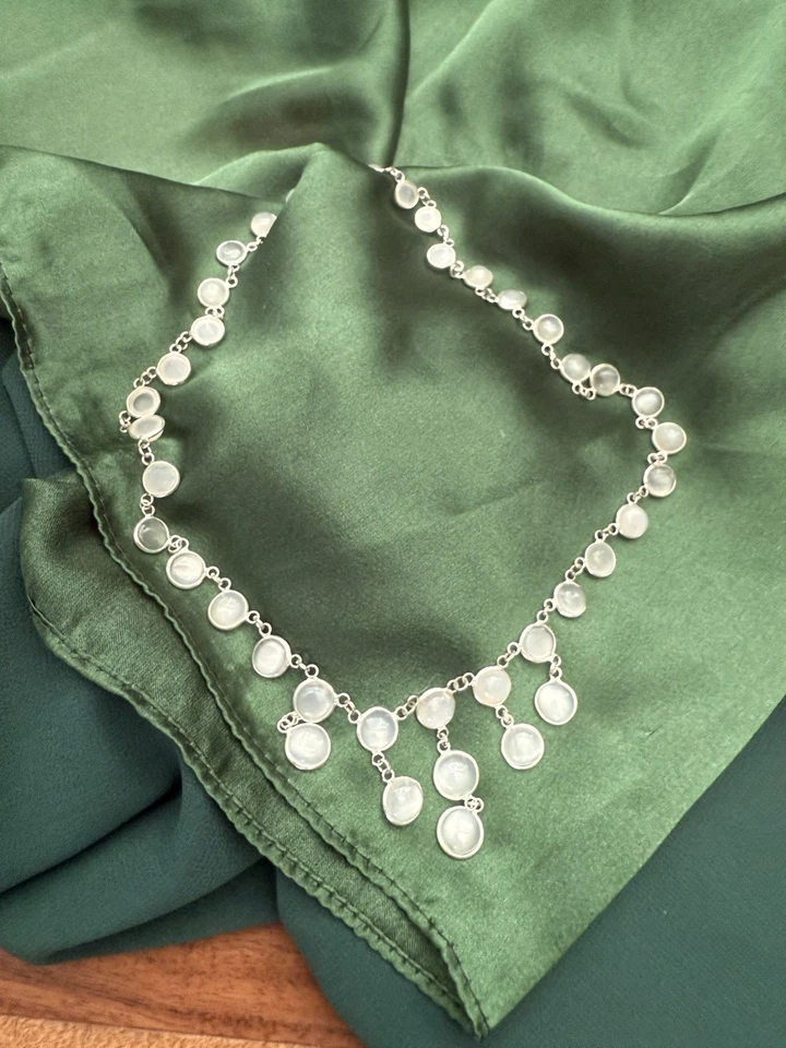 COLLAR NATURAL CABUJÓN 39 PIEDRA LUNAR PLATA ESTERLINA 925 HECHO A MANO Foto 1 de 3