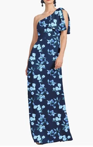 $325 New Sachin & Babi Chelsea Floral Print One-Shoulder Georgette Gown. Size 10 - Picture 1 of 10
