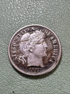 1911 Barber Silver Dime Extremely Fine XF Coin - Picture 1 of 8