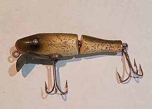 Señuelo de pesca vintage de madera con patas nariz roja de 3,5" lucio articulado con ojos de tachuela - Imagen 1 de 12