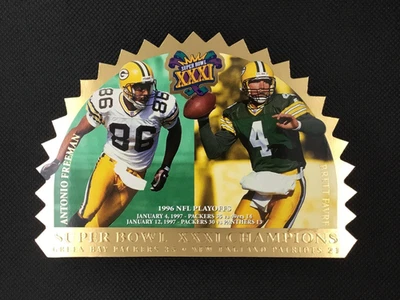 1996 Scoreboard SB XXXI gold leaf die-cut Brett Favre Freeman Martin Bledsoe! - Image 1 of 3
