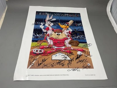 Cincinnati Reds Looney Tunes poster team signed 16x20 - Image 1 of 4
