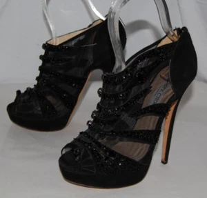 US8.5❤️ Jimmy Choo Black Suede High Heels Ankle Crystal Platform Boots ITALY - Picture 1 of 15