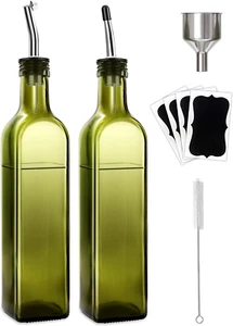 Olive Oil Dispenser Bottle, 2 Pcs Green Glass Olive Oil Dispenser and Vinegar - Picture 1 of 12