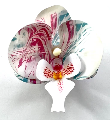 Pinza de pelo única de 3" Tie Dye rosa azul blanco orquídea seda flor Luau Cruise Foto 1 de 2