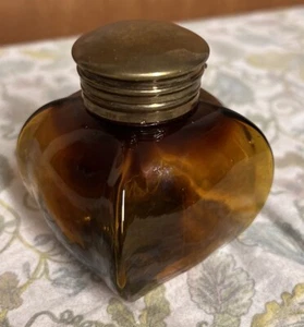 Vintage Antik 19Jh Jugendstil Bernstein Glas Schreibtisch Tintenfass Dekor Zubehör Alt - Bild 1 von 7