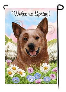 Bandera de jardín Welcome Spring - perro de ganado australiano rojo - Imagen 1 de 1