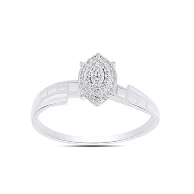 Anillo con racimo de diamantes naturales de corte redondo de 0,03 quilates enchapado en oro blanco de 14 quilates de ley Foto 1 de 4