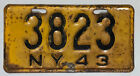 1943 NEW YORK Motorcycle License Plate - #3823