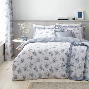 Catherine Lansfield Lucie Floral Reversible Duvet Cover Bedding Range Blue - Picture 1 of 59