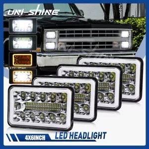 4PCS 4"X6" LED Headlights High-Lo Beam For Chevy C10 Pickup 1981-87 Ford Mustang - Foto 1 di 12