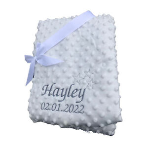 Personalised Baby Blanket Embroidered Soft Bubble Girl Boy Gift Stars New-born