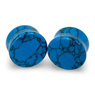 Pair of Synthetic Turquoise Stone Double Flare Plugs set gauges PICK SIZE - Image 1 of 4