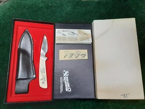 Vintage SCHRADE SC509 Scrimshaw Geese Scene Little Finger Fixed Blade Knife NOS - Picture 1 of 7