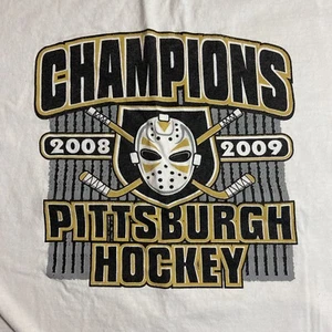 Adult Large Pittsburgh Penguins Hockey Champions 2008-2009 T-Shirt White L - Picture 1 of 6