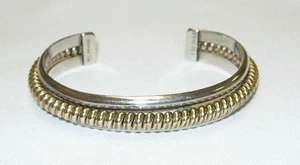 GENUINE STERLING SILVER AND GOLD FILLED BANGLE CUFF BRACELET ADJUSTABLE - ESTATE - Picture 1 of 7