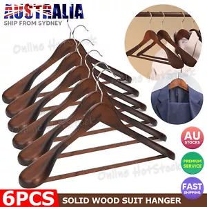 6 Pack High-Grade Wide Shoulder Wooden Coat Hangers Suit Wood Hanger Rack - Picture 1 of 9