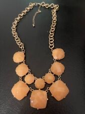 Faceted Peach Colored Lucite Gold Tone Bib Necklace. Statement Piece 18"